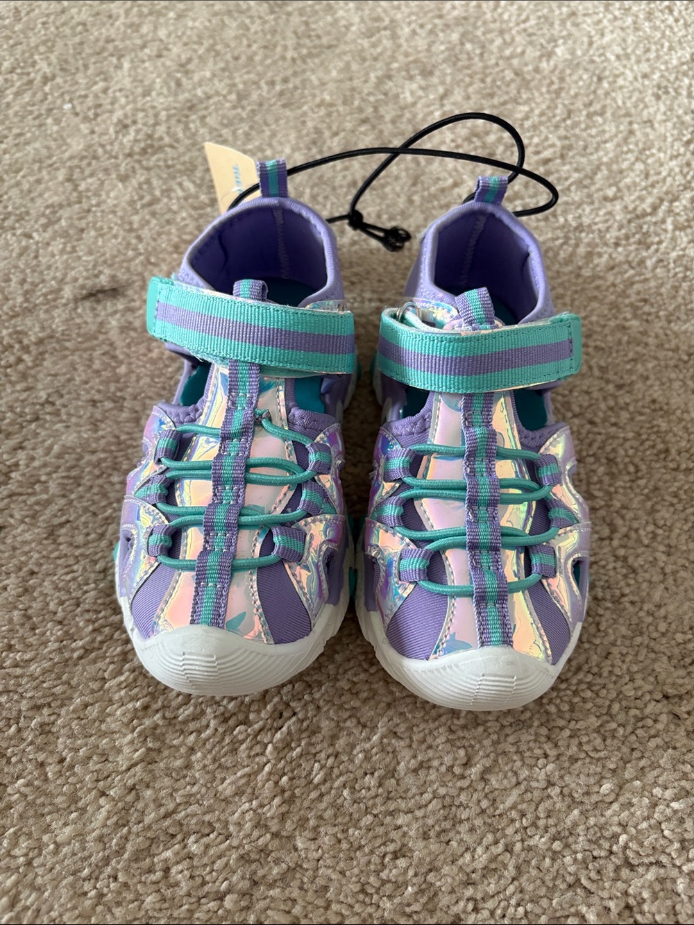 Girls' Iridescent Purple & Teal Hook-and-Loop Sandals